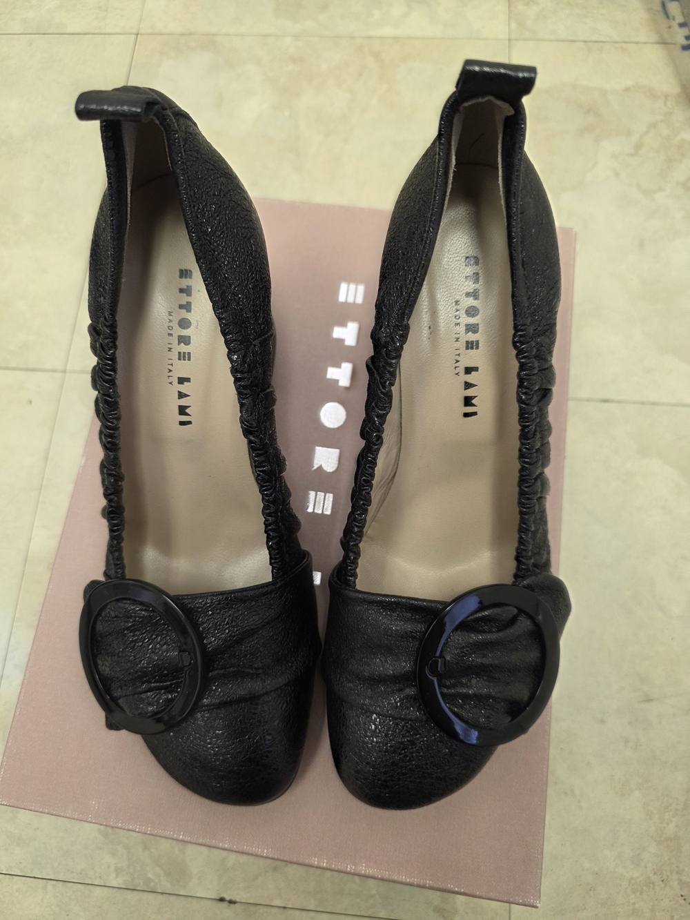 Black Leather Buckle Pump - Women